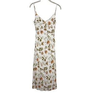 Fortunate One Flora White Leaf Print Midi Spaghetti Strap Dress Sz S New